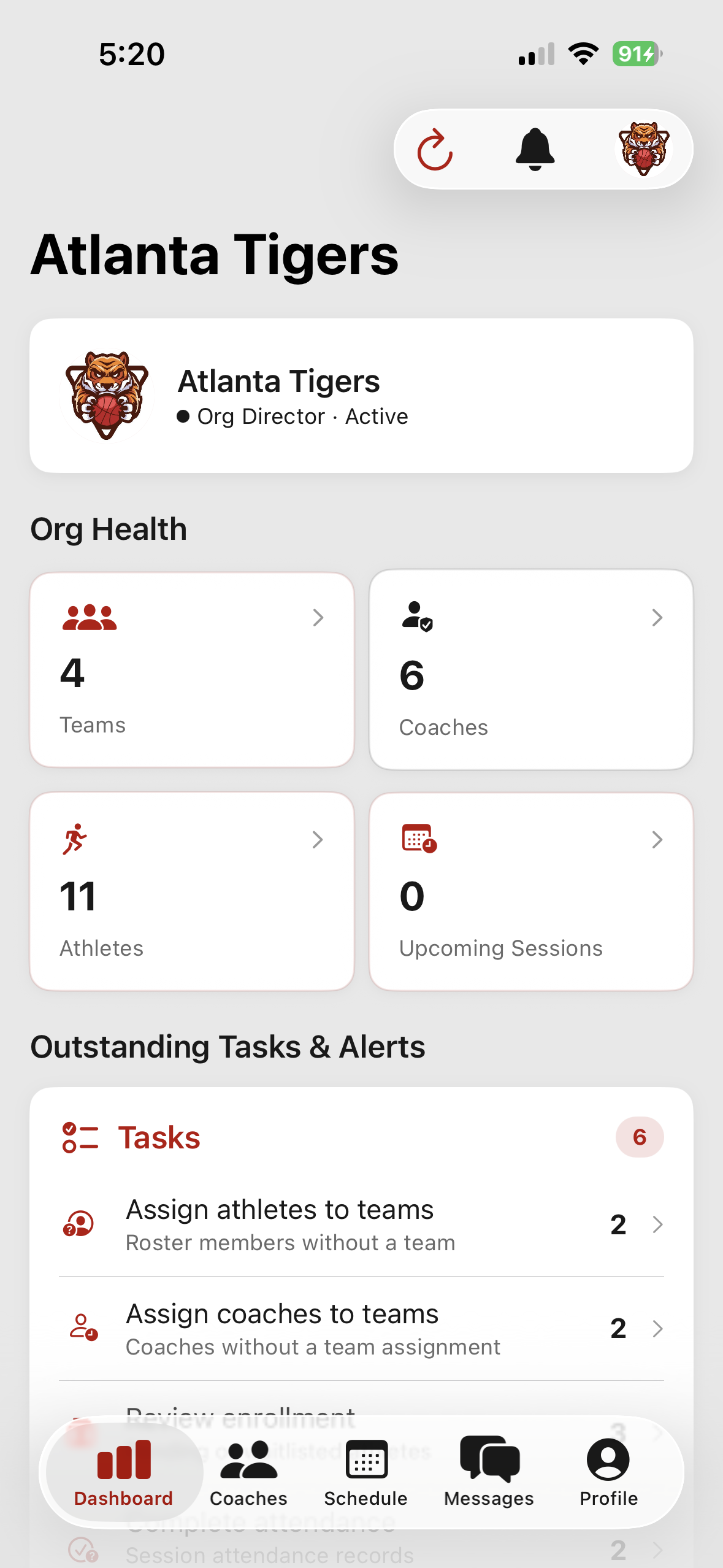 Organization dashboard