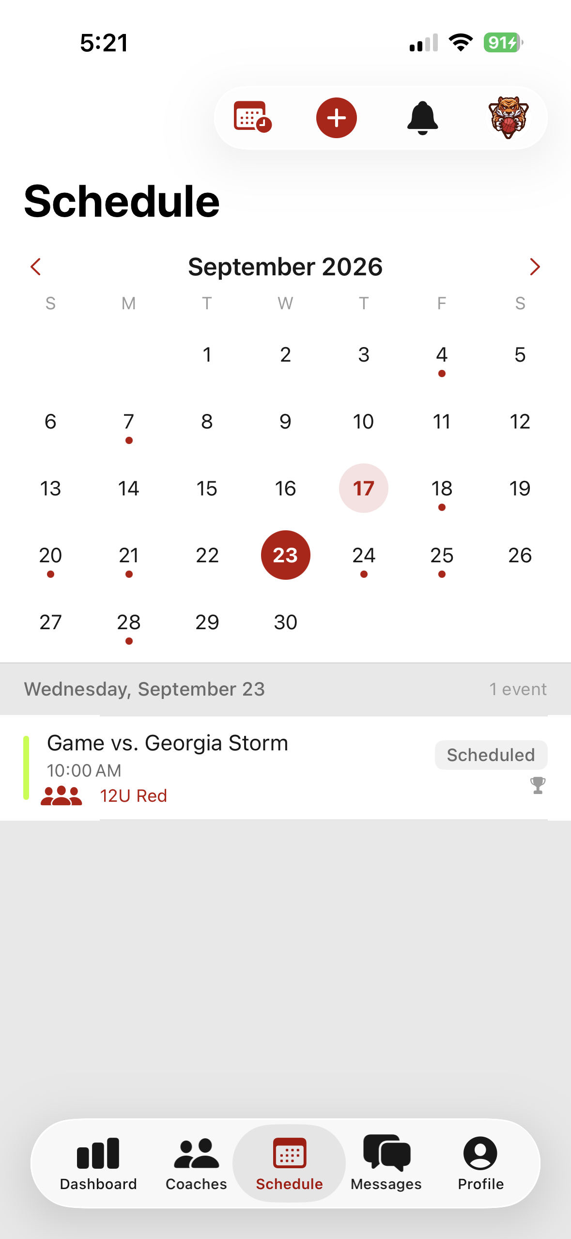 Shared schedule screen